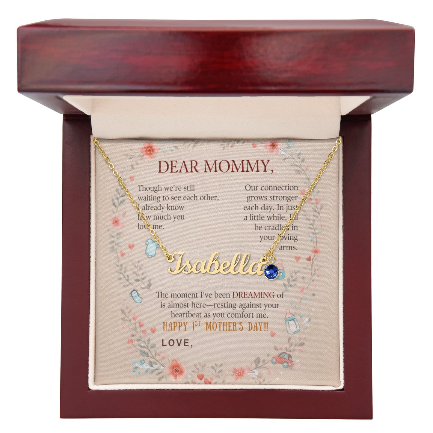 First Time Mom Personalized Name Necklace with Birthstone