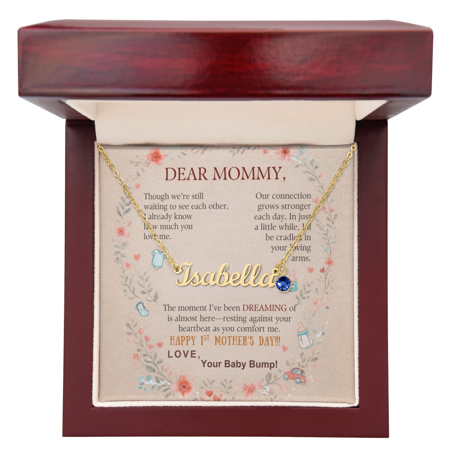 First Time Mother Personalized Name Necklace with Birthstone.