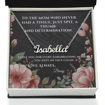Funny Mother's Day Name Necklace — Personalized with Humorous Message Card