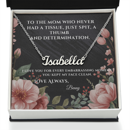 Funny Mother's Day Name Necklace — Personalized with Humorous Message Card