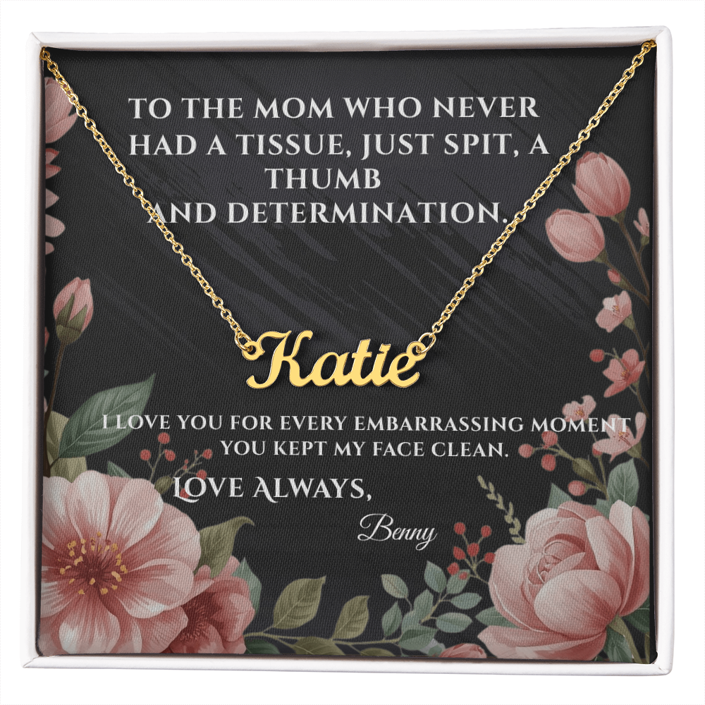 Funny Mother's Day Name Necklace — Personalized with Humorous Message Card