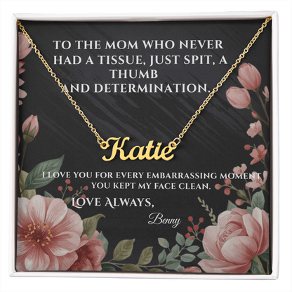 Funny Mother's Day Name Necklace — Personalized with Humorous Message Card