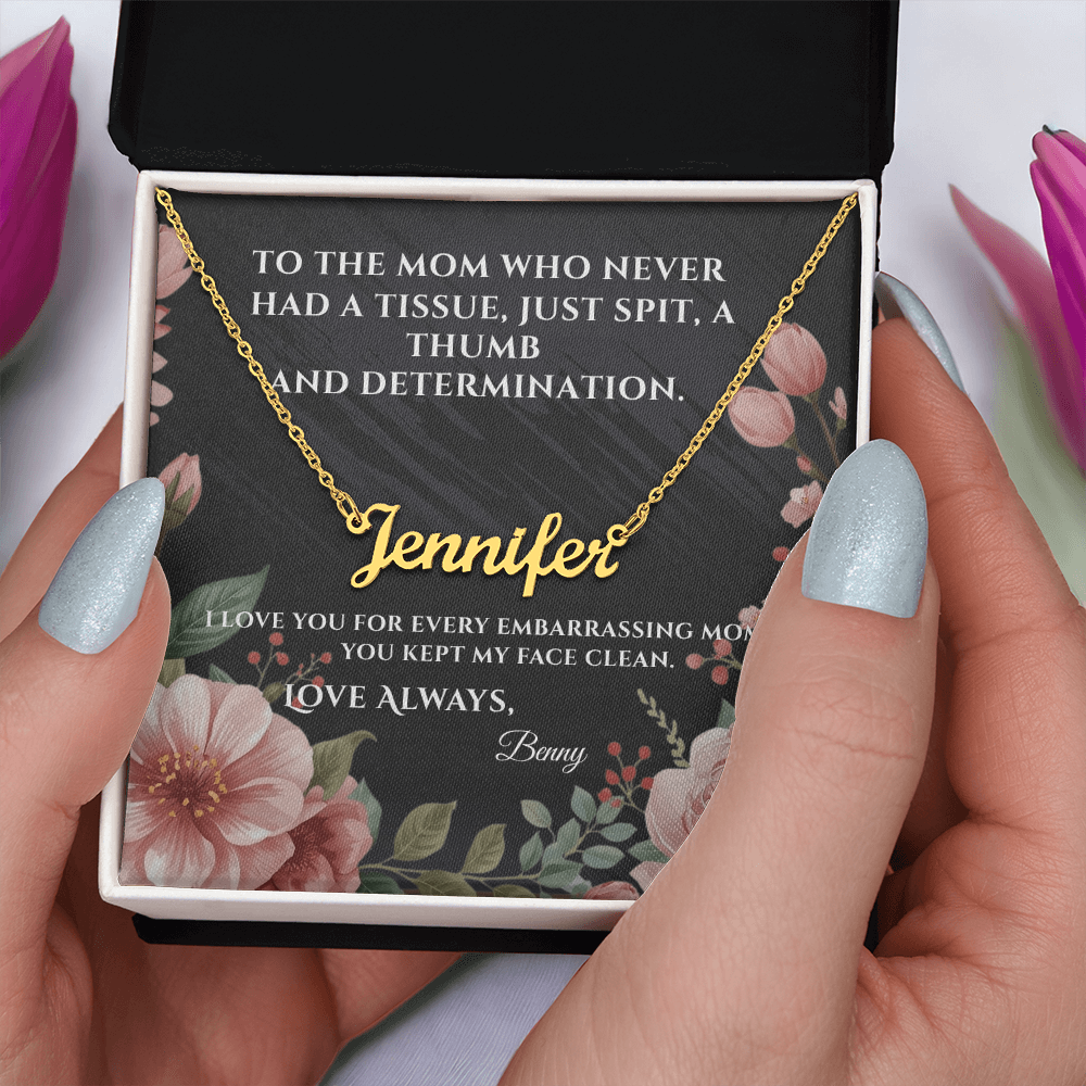 Funny Mother's Day Name Necklace — Personalized with Humorous Message Card