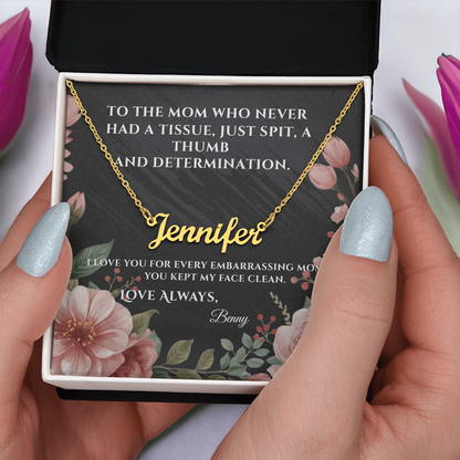 Funny Mother's Day Name Necklace — Personalized with Humorous Message Card