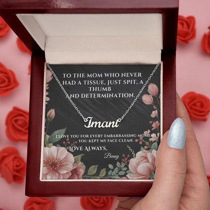 Funny Mother's Day Name Necklace — Personalized with Humorous Message Card