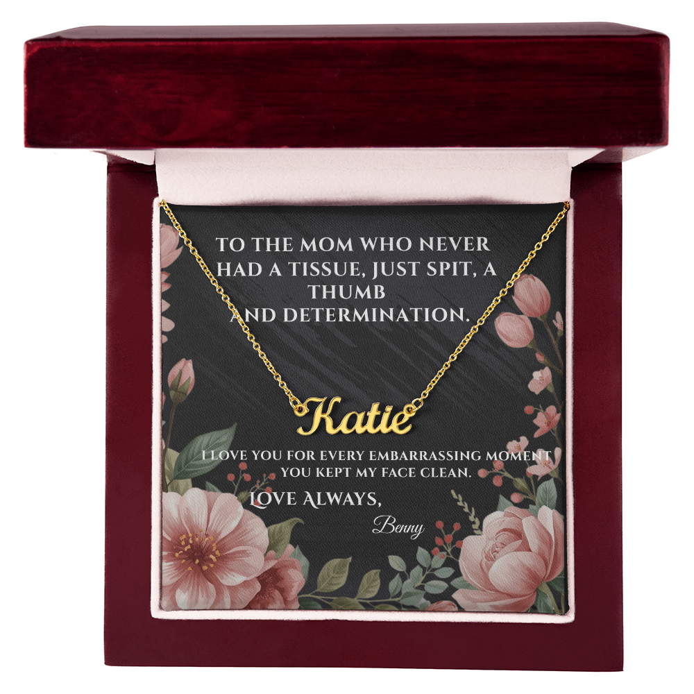 Funny Mother's Day Name Necklace — Personalized with Humorous Message Card