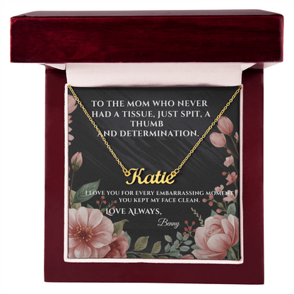 Funny Mother's Day Name Necklace — Personalized with Humorous Message Card