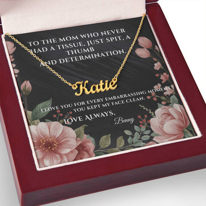 Funny Mother's Day Name Necklace — Personalized with Humorous Message Card