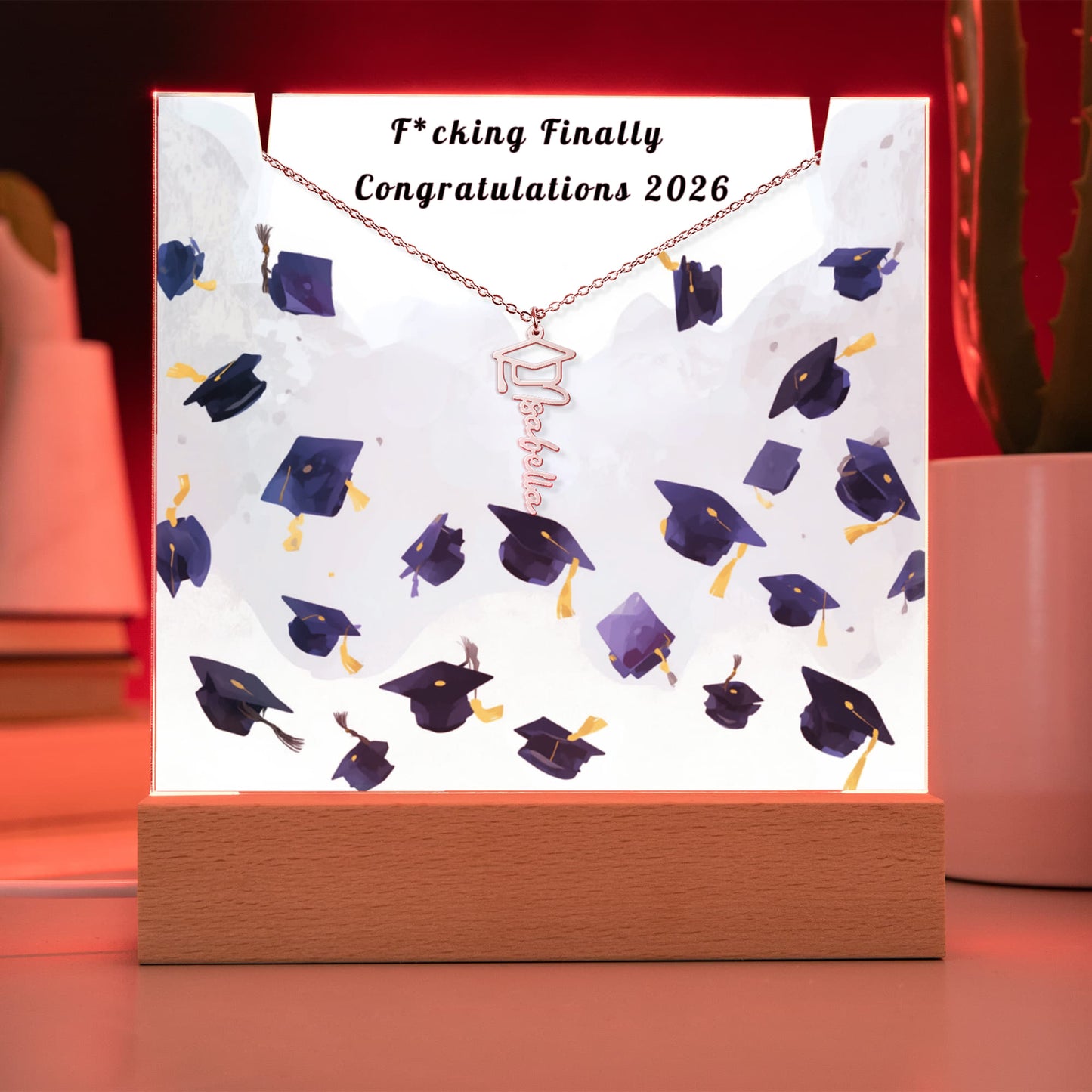 Funny Graduation Gift-Personalized Graduation Cap Necklace and Acrylic Keepsake