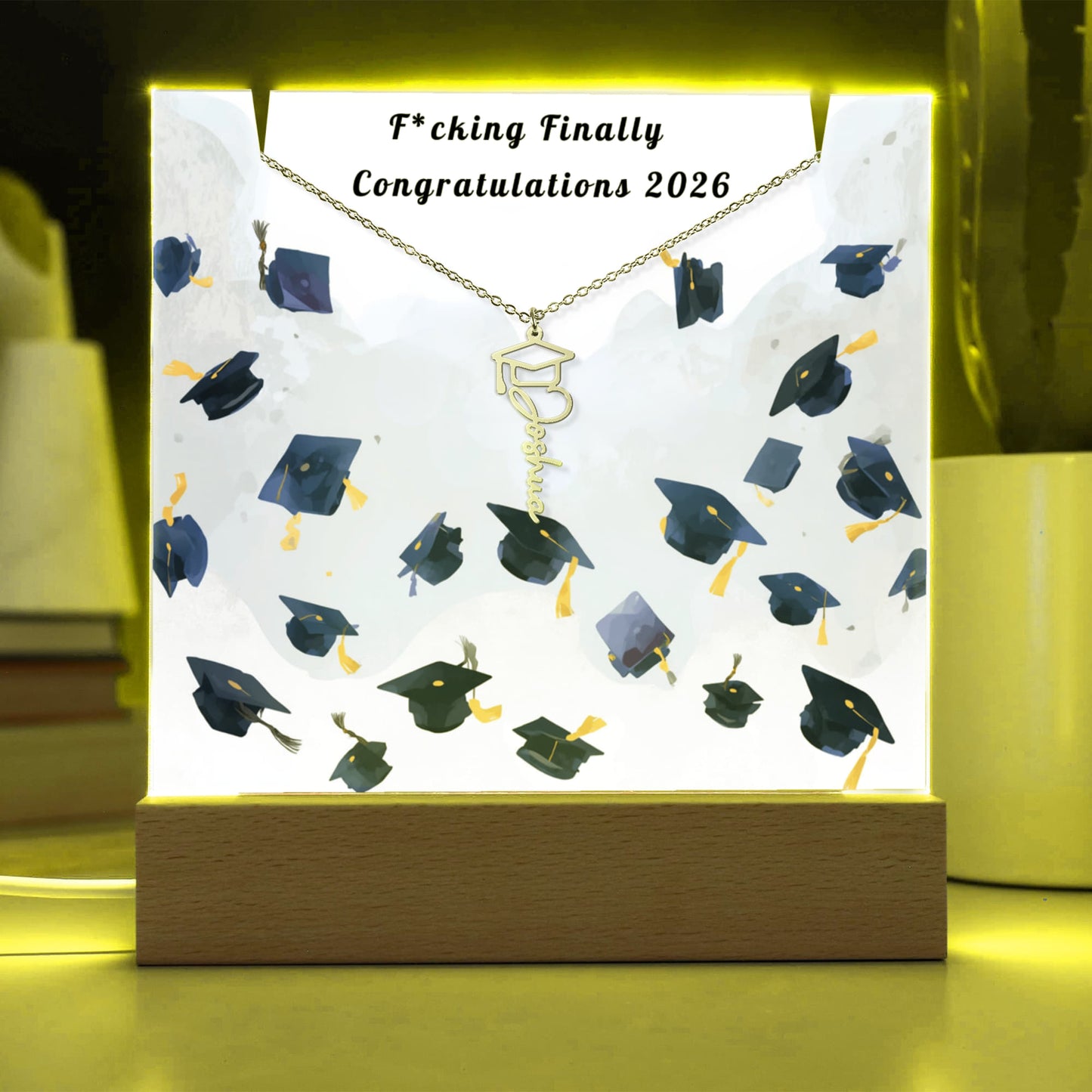 Funny Graduation Gift-Personalized Graduation Cap Necklace and Acrylic Keepsake