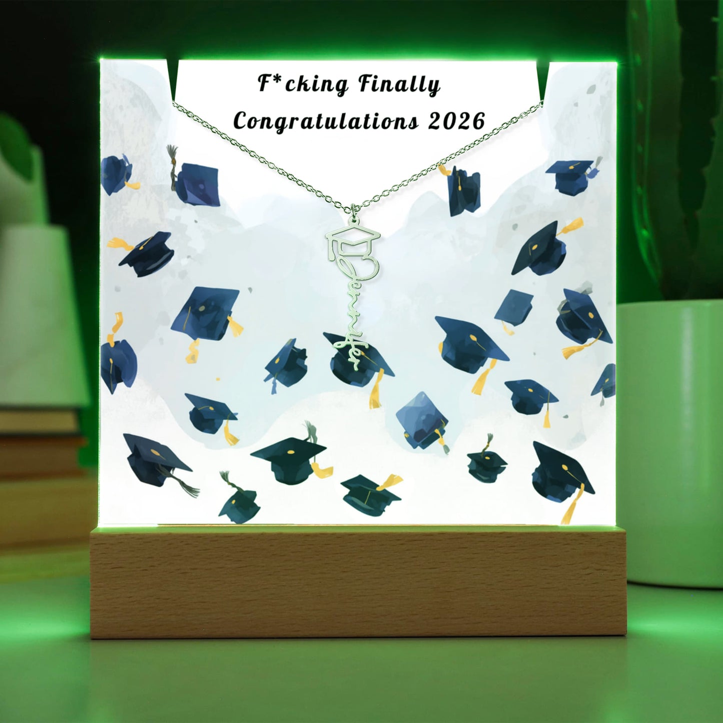 Funny Graduation Gift-Personalized Graduation Cap Necklace and Acrylic Keepsake