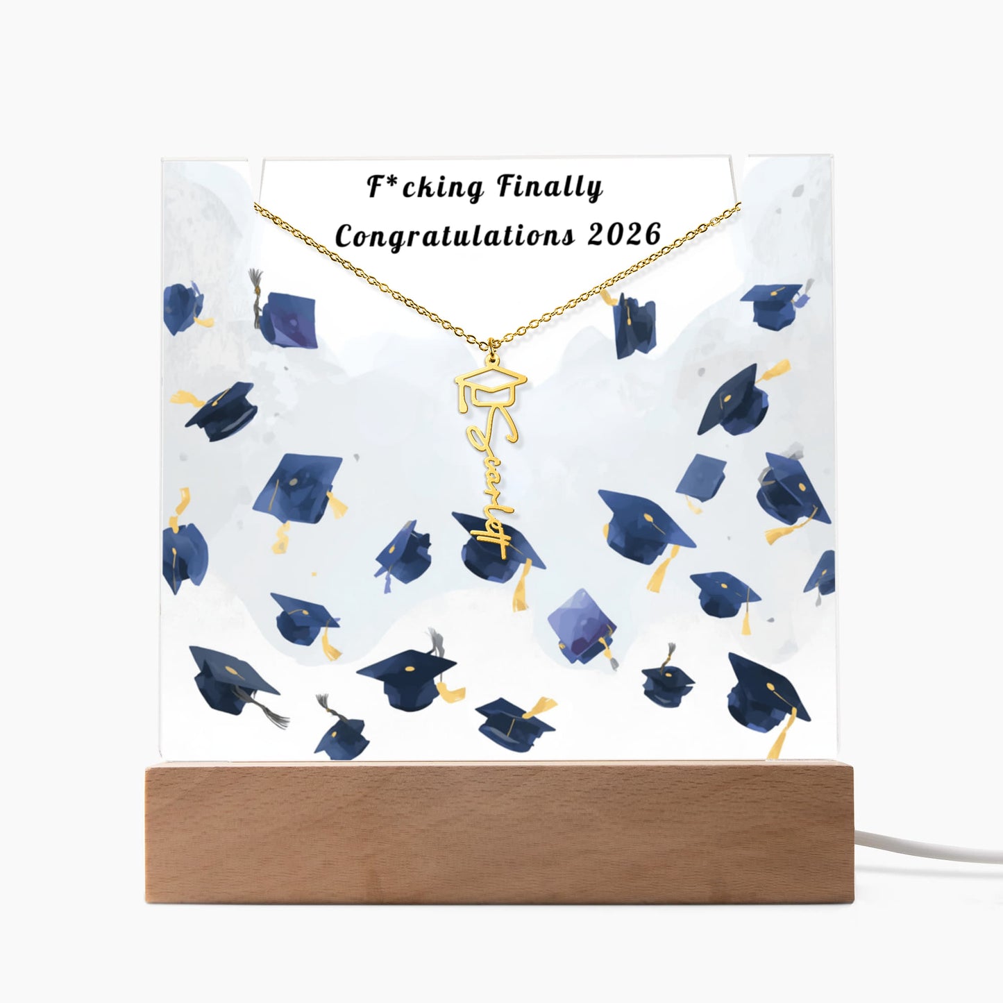 Funny Graduation Gift-Personalized Graduation Cap Necklace and Acrylic Keepsake