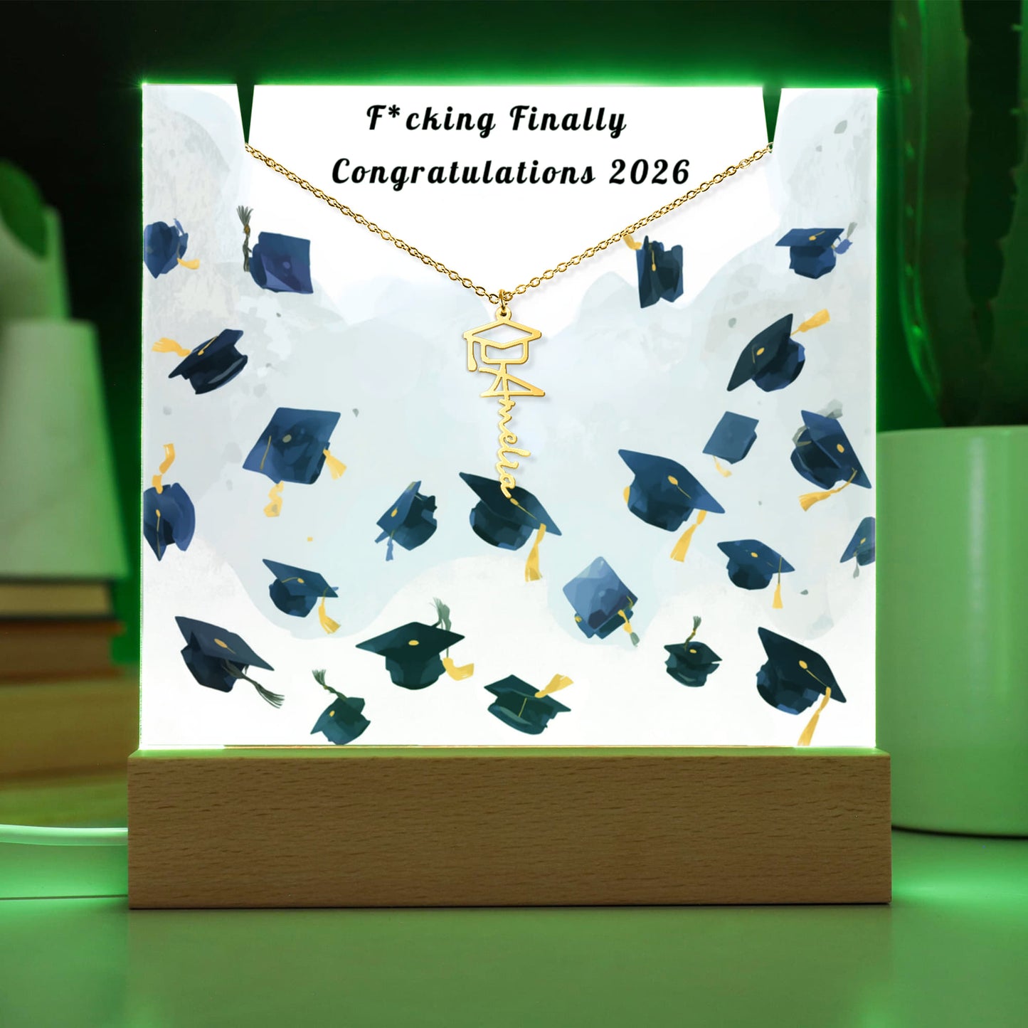 Funny Graduation Gift-Personalized Graduation Cap Necklace and Acrylic Keepsake