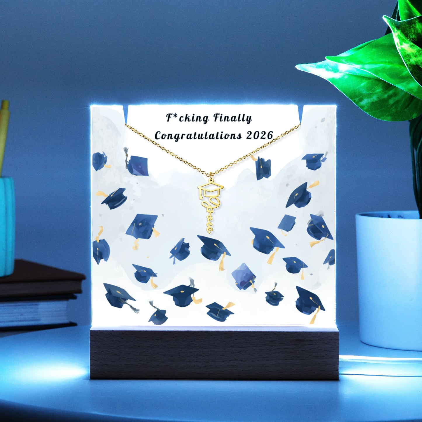 Funny Graduation Gift-Personalized Graduation Cap Necklace and Acrylic Keepsake