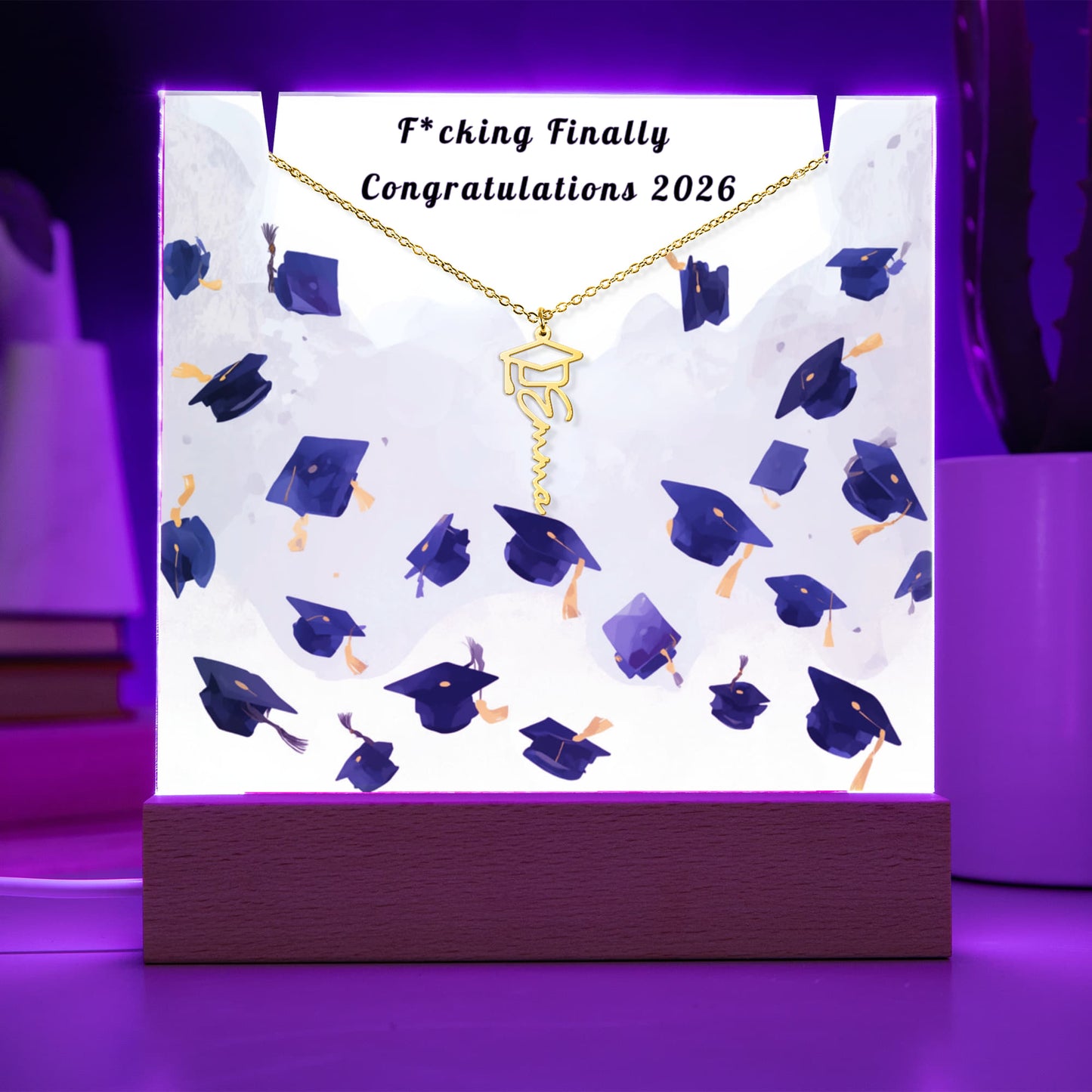 Funny Graduation Gift-Personalized Graduation Cap Necklace and Acrylic Keepsake