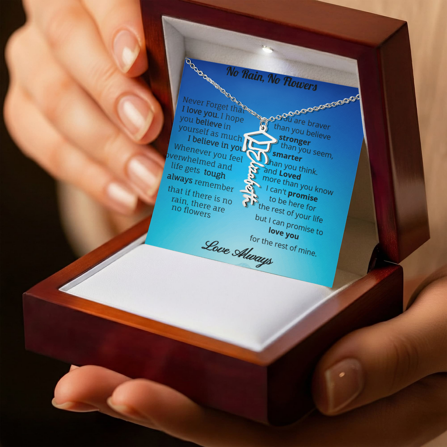 No Rain, No Flowers- Graduation Necklace-Personalized with name and or year.