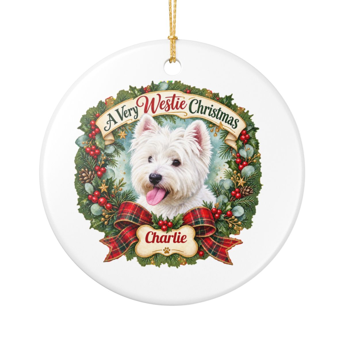 Personalized Ceramic Decoration Ornament, (1pc) – Westie Christmas
