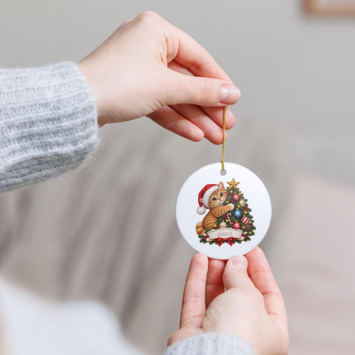 Ceramic Decoration Ornament, (1pc) – Cat Christmas Tree