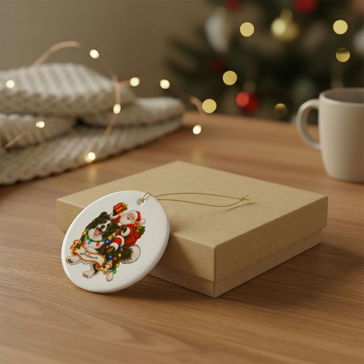 Ceramic Decoration Ornament, (1pc) – Santa and Collie
