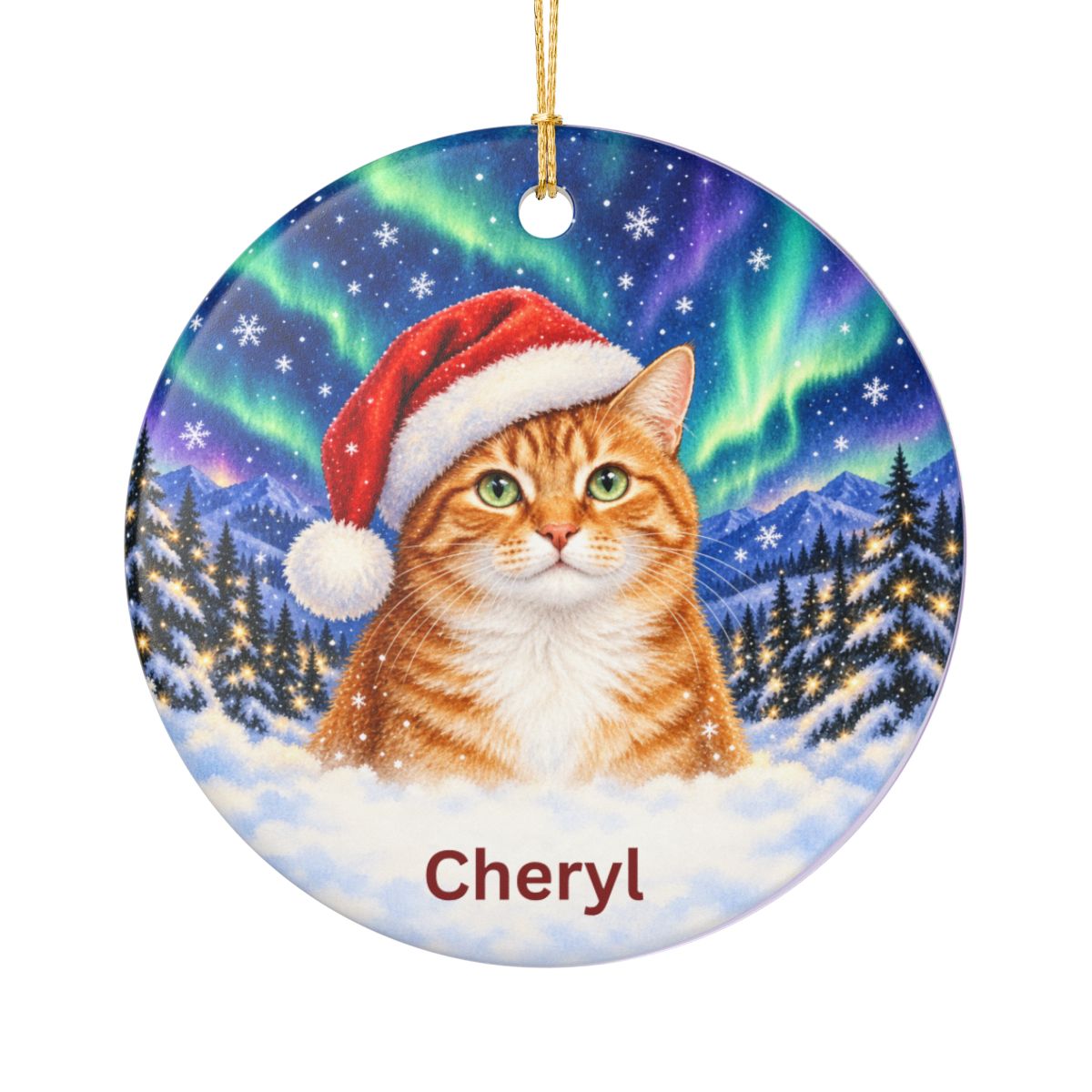 Ceramic Decoration Ornament, (1pc) – Northern Lights Cat