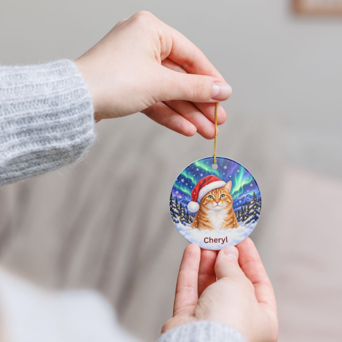 Ceramic Decoration Ornament, (1pc) – Northern Lights Cat