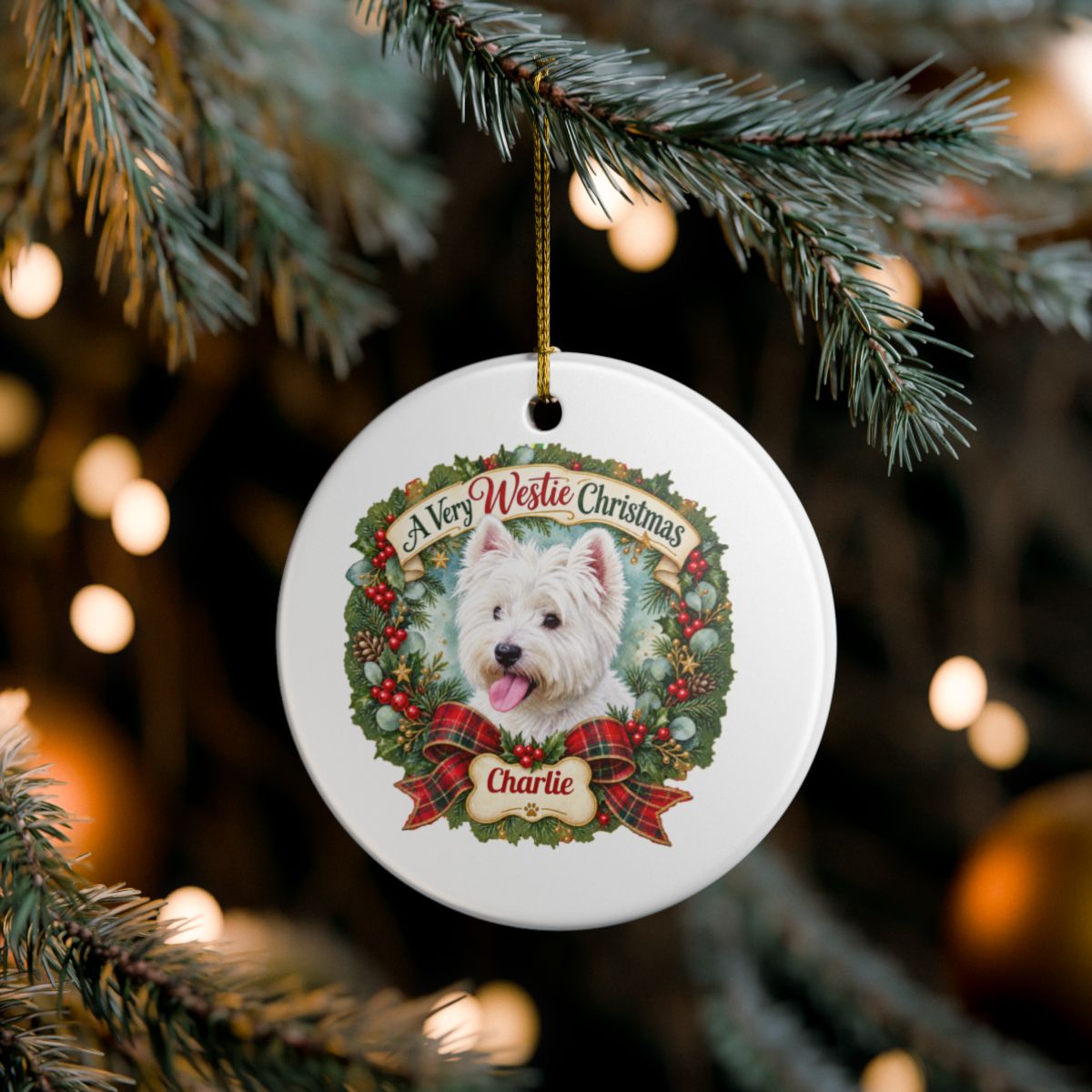 Personalized Ceramic Decoration Ornament, (1pc) – Westie Christmas
