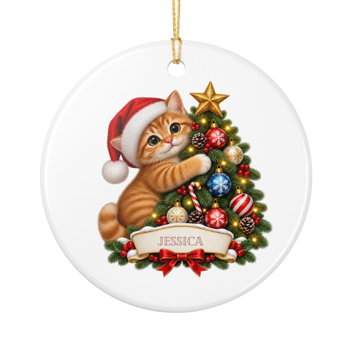 Ceramic Decoration Ornament, (1pc) – Cat Christmas Tree