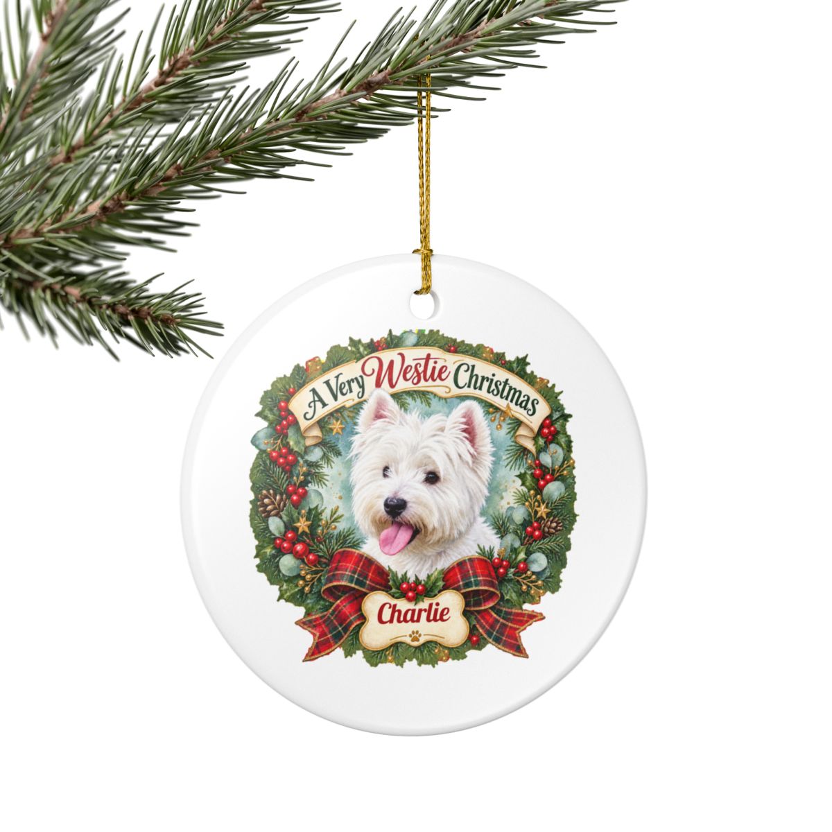 Personalized Ceramic Decoration Ornament, (1pc) – Westie Christmas