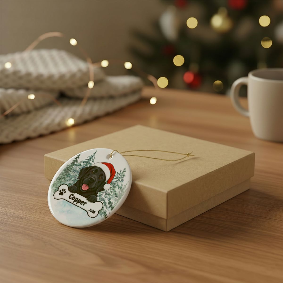 Ceramic Decoration Ornament, (1pc) – Chocolate Lab Christmas