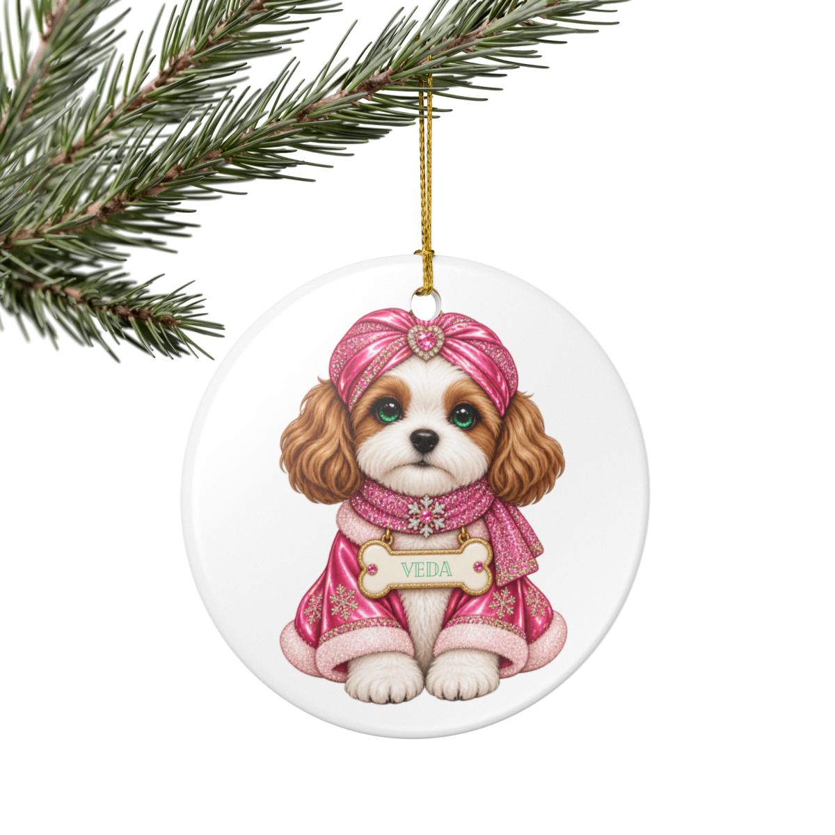 Ceramic Decoration Ornament, (1pc) – Pink Turban Dog Variation