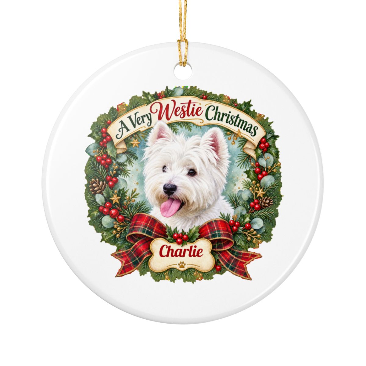 Personalized Ceramic Decoration Ornament, (1pc) – Westie Christmas