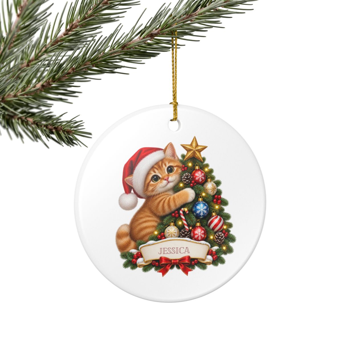 Ceramic Decoration Ornament, (1pc) – Cat Christmas Tree