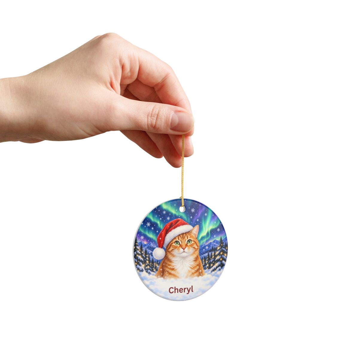 Ceramic Decoration Ornament, (1pc) – Northern Lights Cat