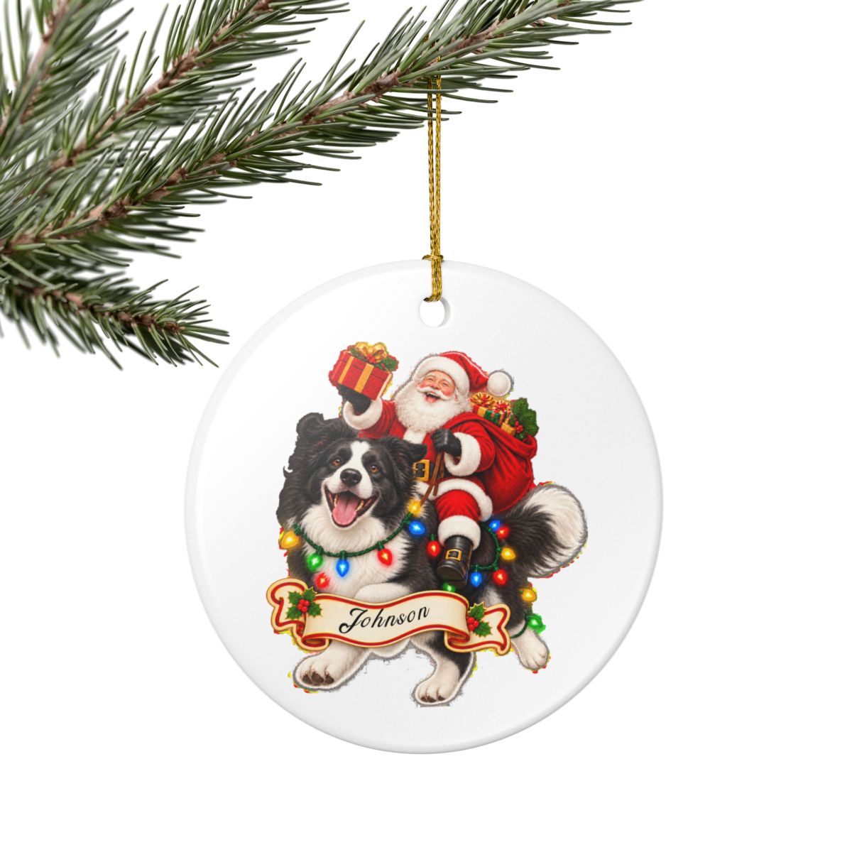 Ceramic Decoration Ornament, (1pc) – Santa and Collie