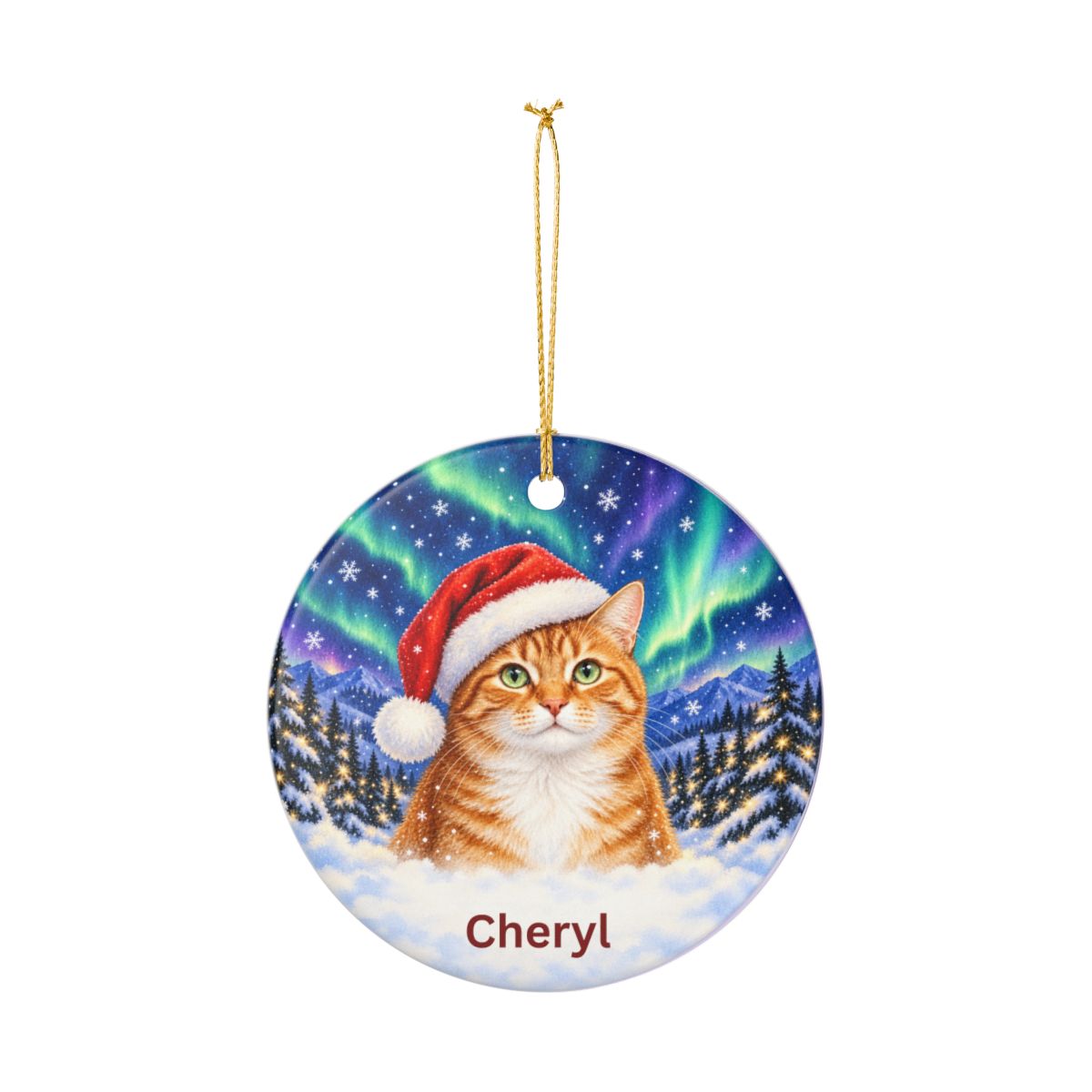 Ceramic Decoration Ornament, (1pc) – Northern Lights Cat