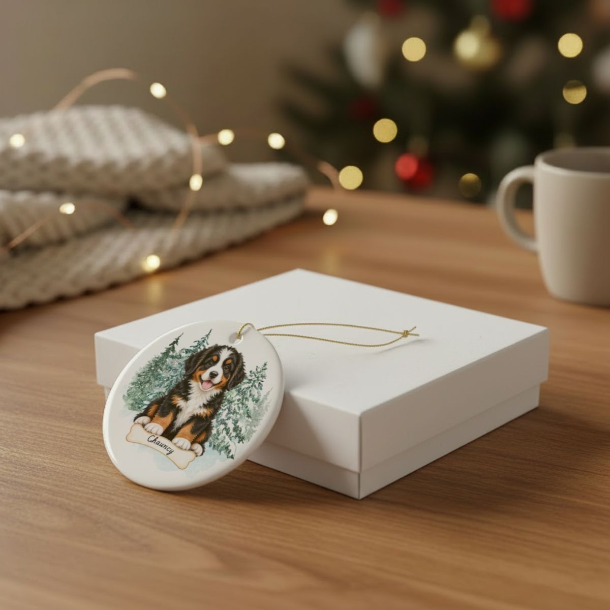 Ceramic Decoration Ornament, (1pc) – Puppy Christmas