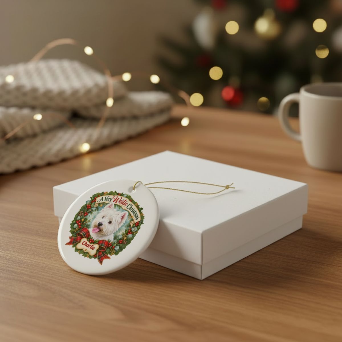 Personalized Ceramic Decoration Ornament, (1pc) – Westie Christmas