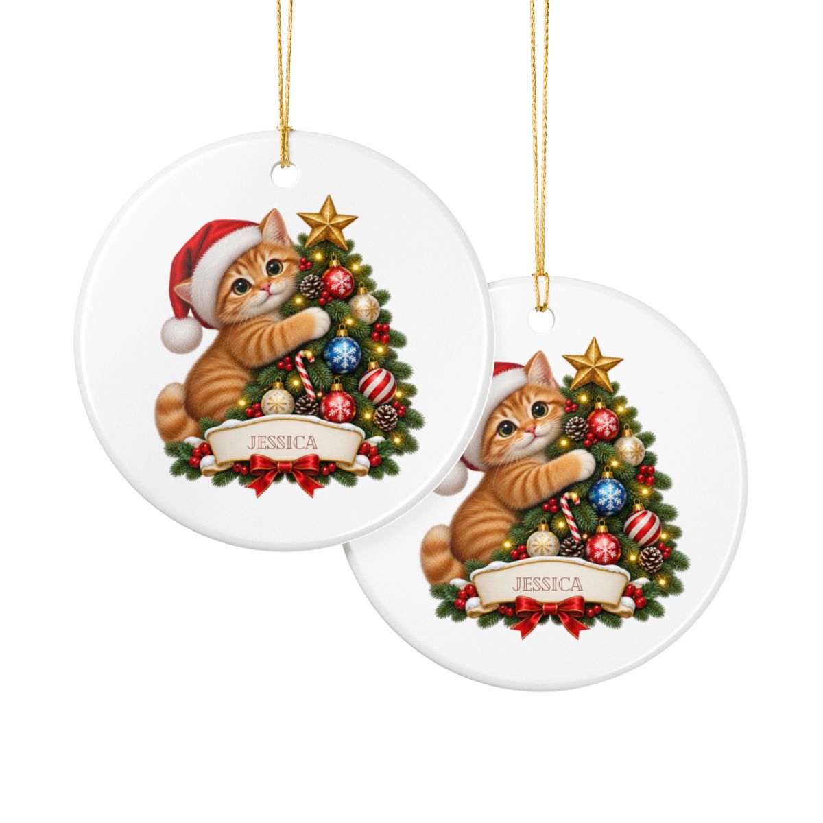 Ceramic Decoration Ornament, (1pc) – Cat Christmas Tree