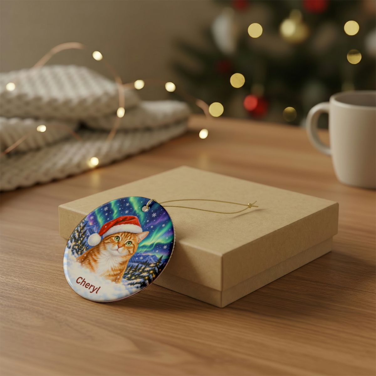 Ceramic Decoration Ornament, (1pc) – Northern Lights Cat