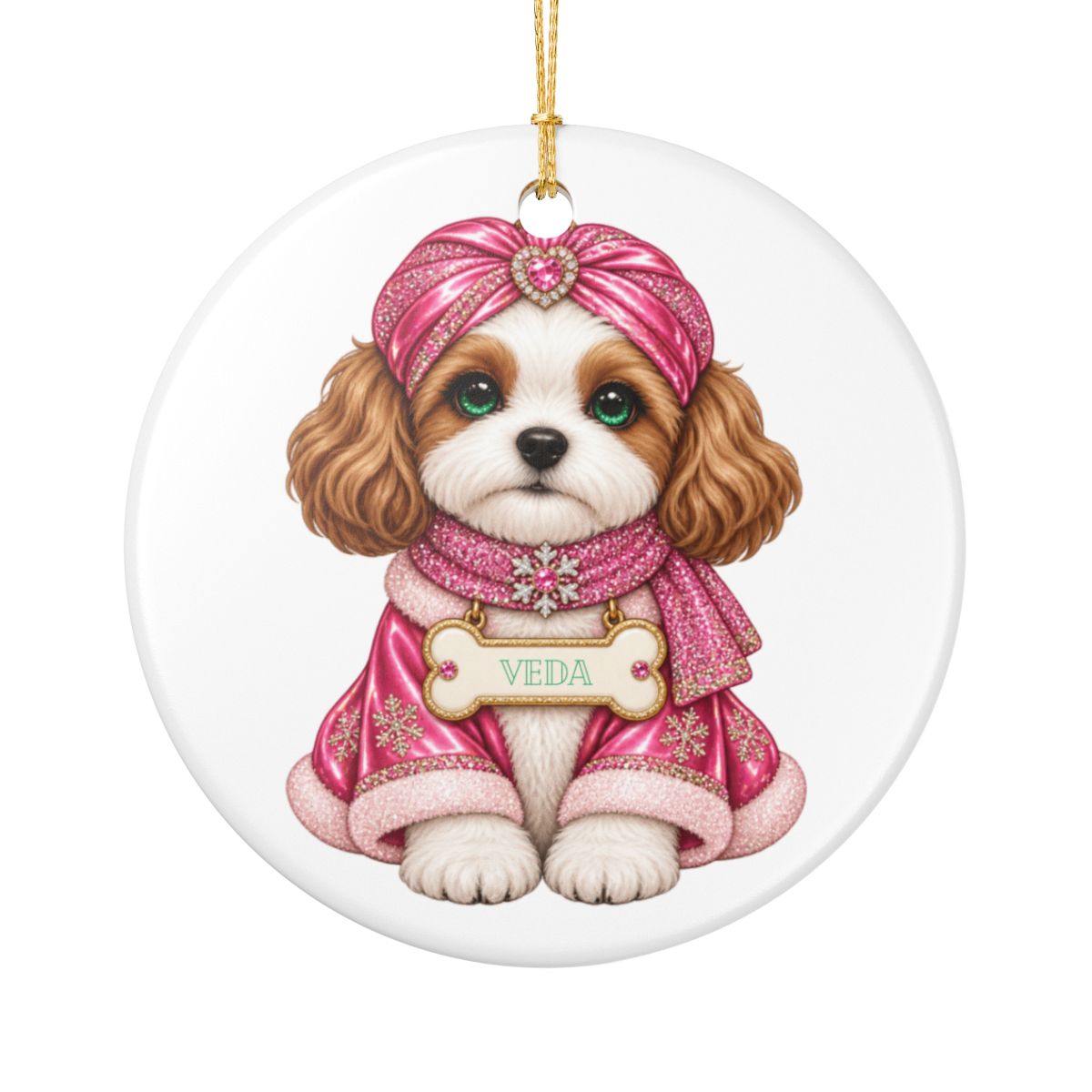 Ceramic Decoration Ornament, (1pc) – Pink Turban Dog Variation