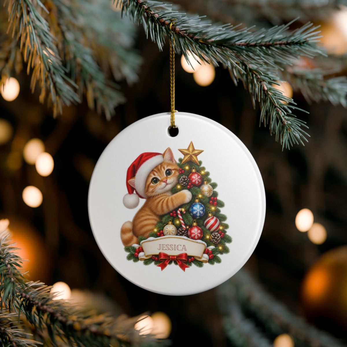 Ceramic Decoration Ornament, (1pc) – Cat Christmas Tree