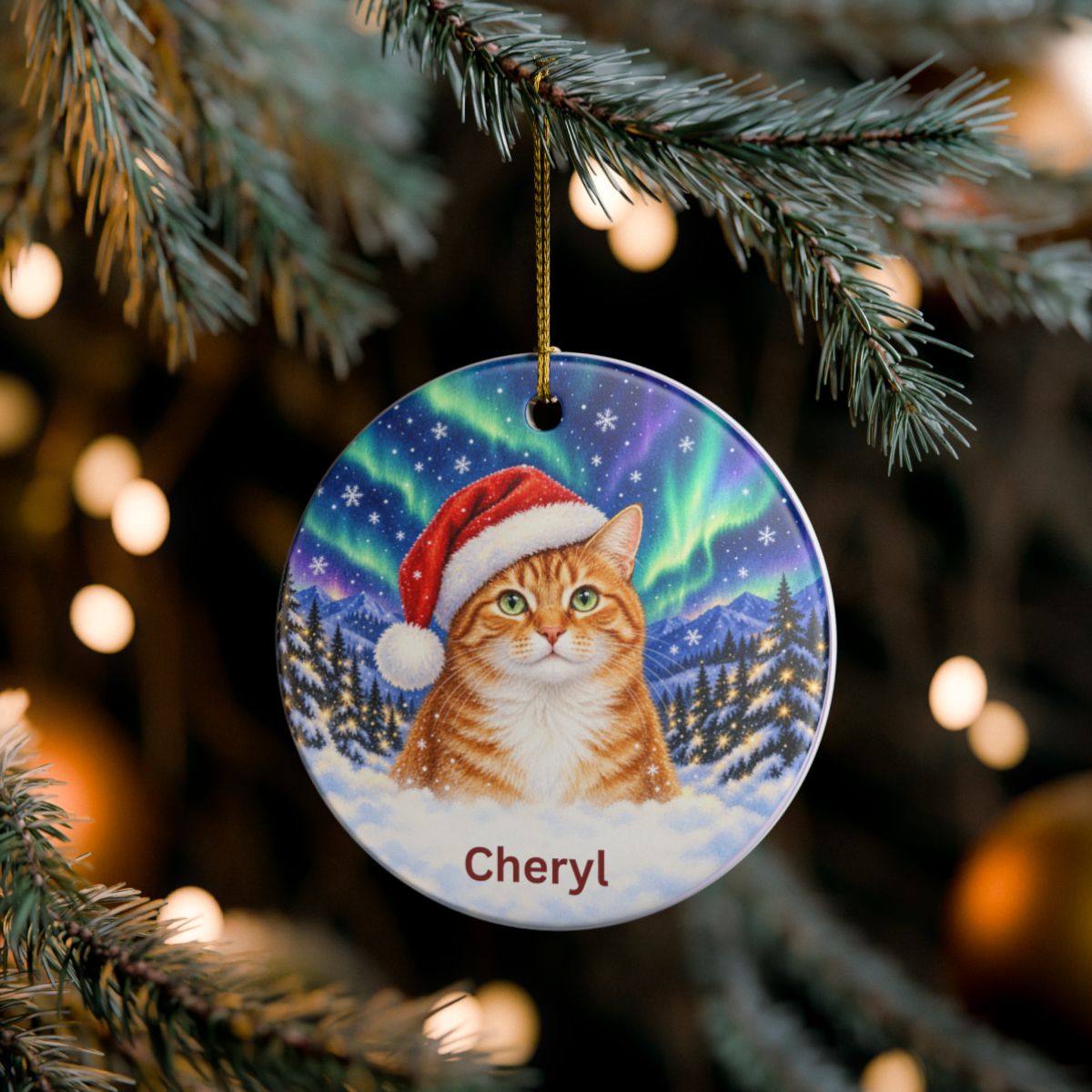 Ceramic Decoration Ornament, (1pc) – Northern Lights Cat