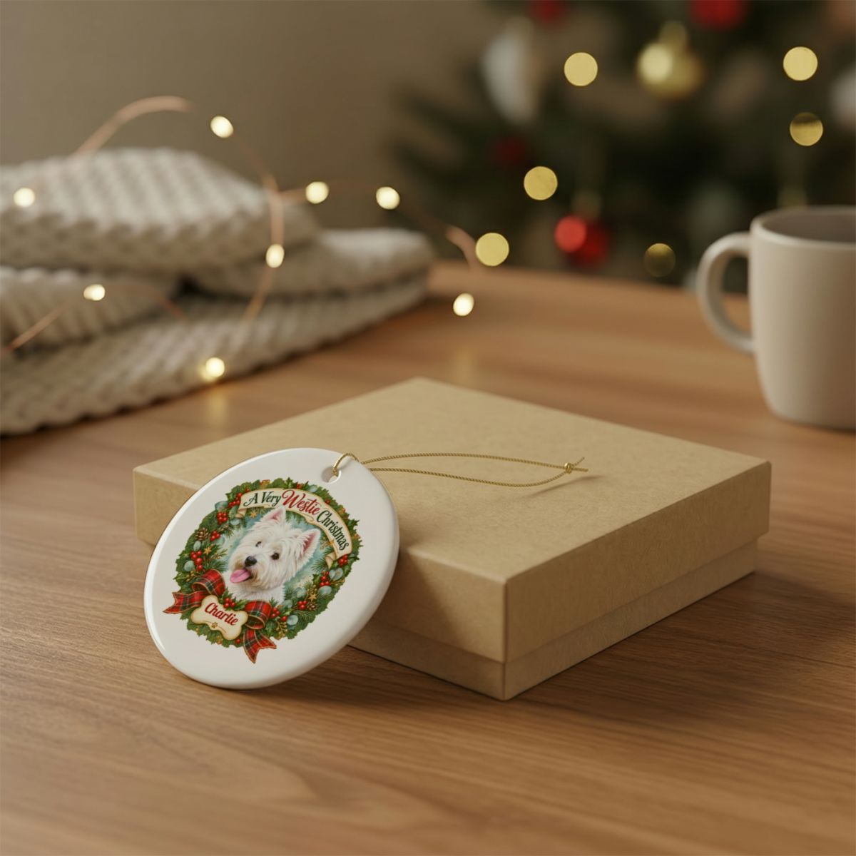 Personalized Ceramic Decoration Ornament, (1pc) – Westie Christmas