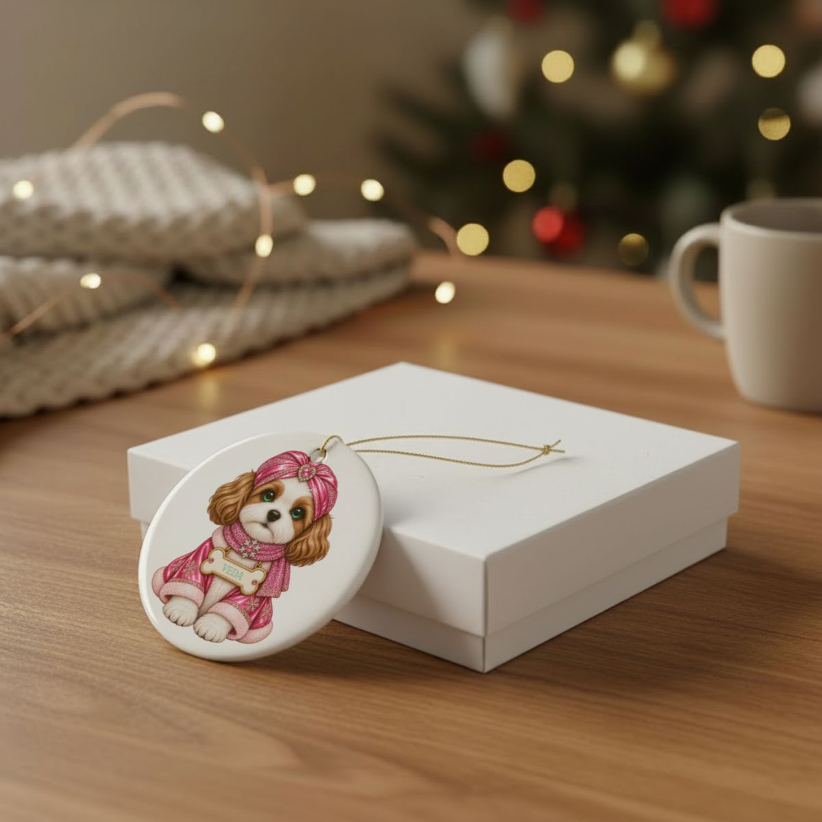 Ceramic Decoration Ornament, (1pc) – Pink Turban Dog Variation