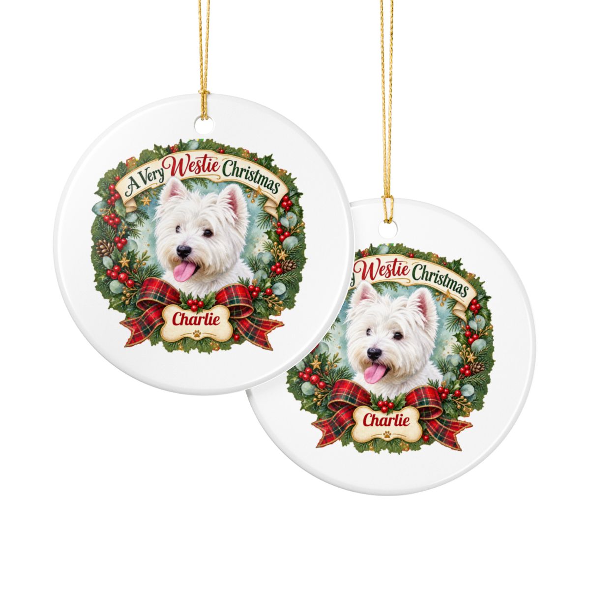 Personalized Ceramic Decoration Ornament, (1pc) – Westie Christmas