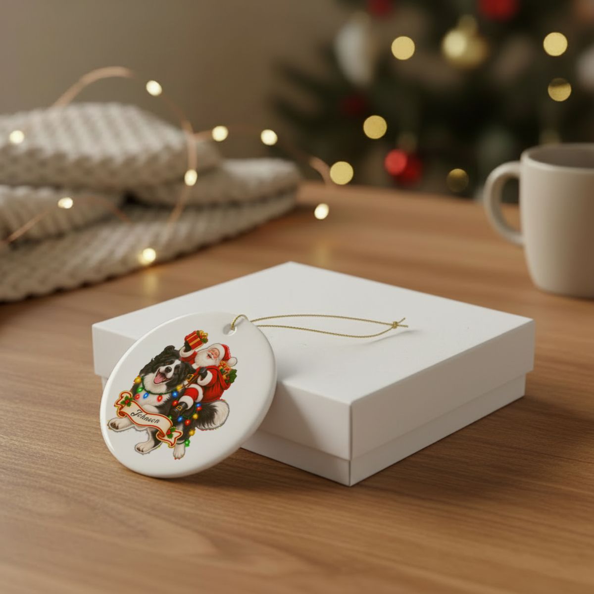 Ceramic Decoration Ornament, (1pc) – Santa and Collie