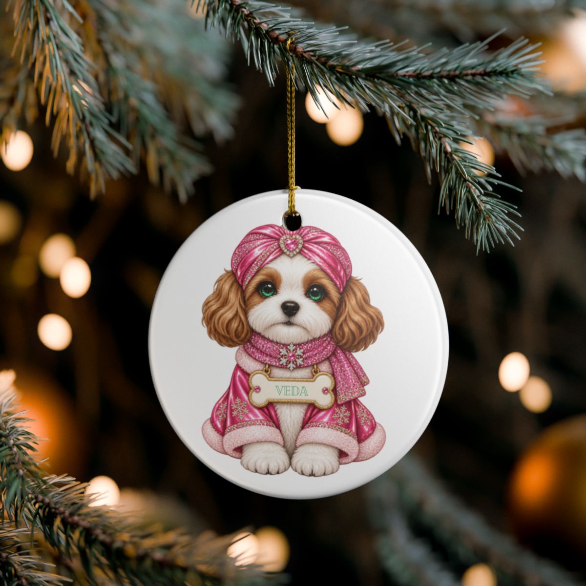 Ceramic Decoration Ornament, (1pc) – Pink Turban Dog Variation