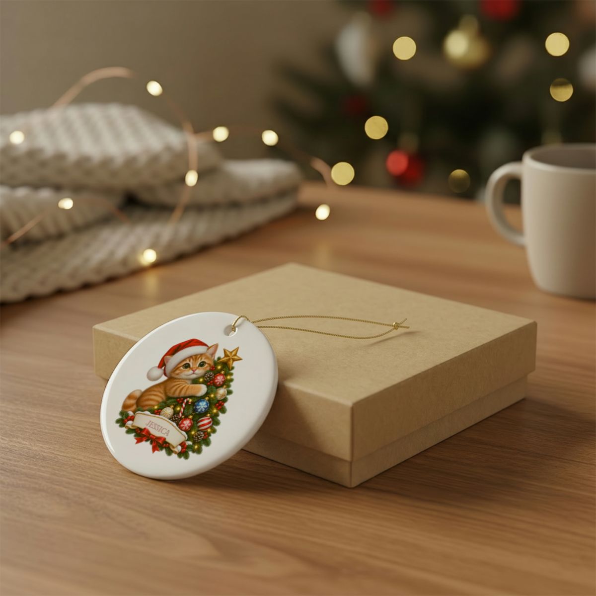 Ceramic Decoration Ornament, (1pc) – Cat Christmas Tree