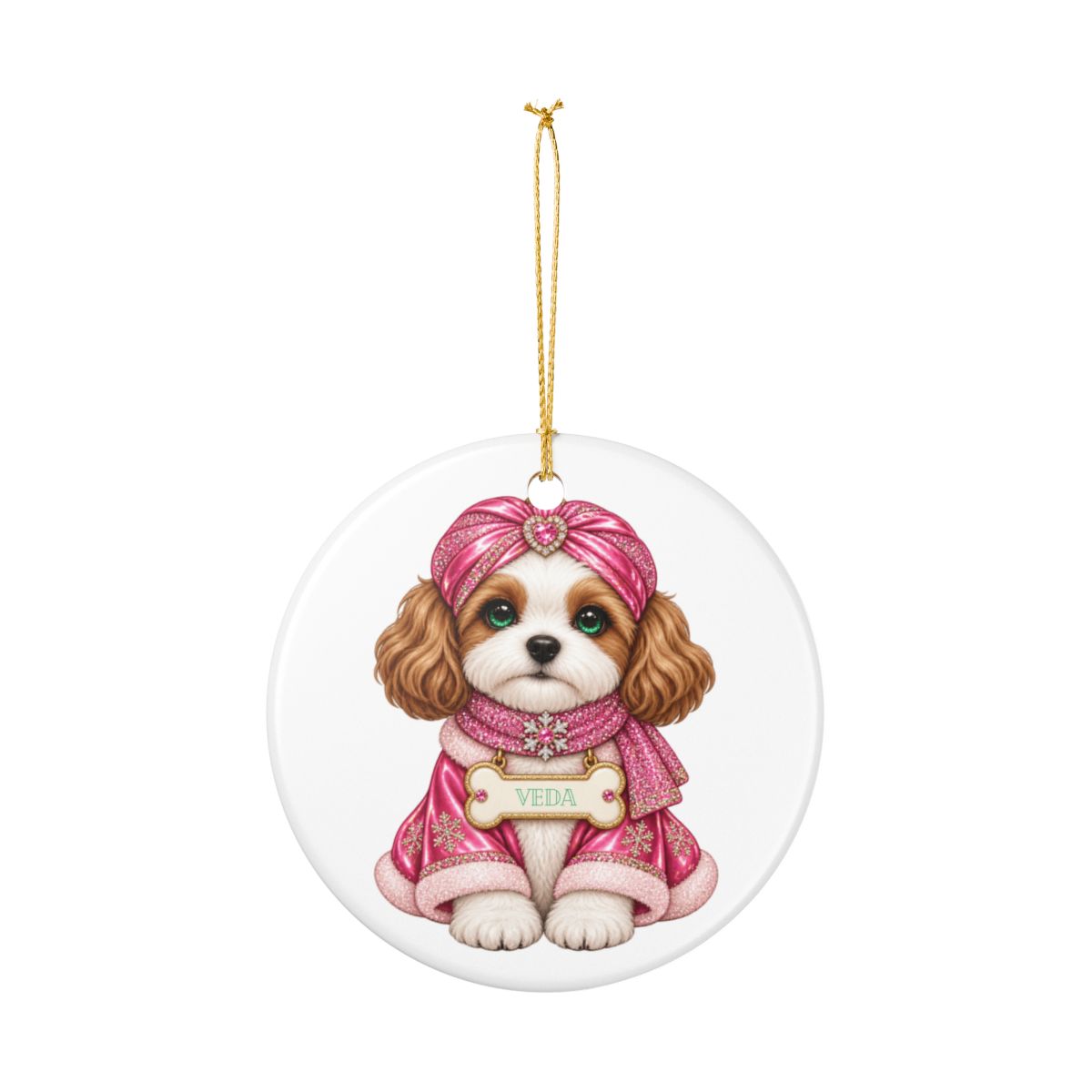 Ceramic Decoration Ornament, (1pc) – Pink Turban Dog Variation