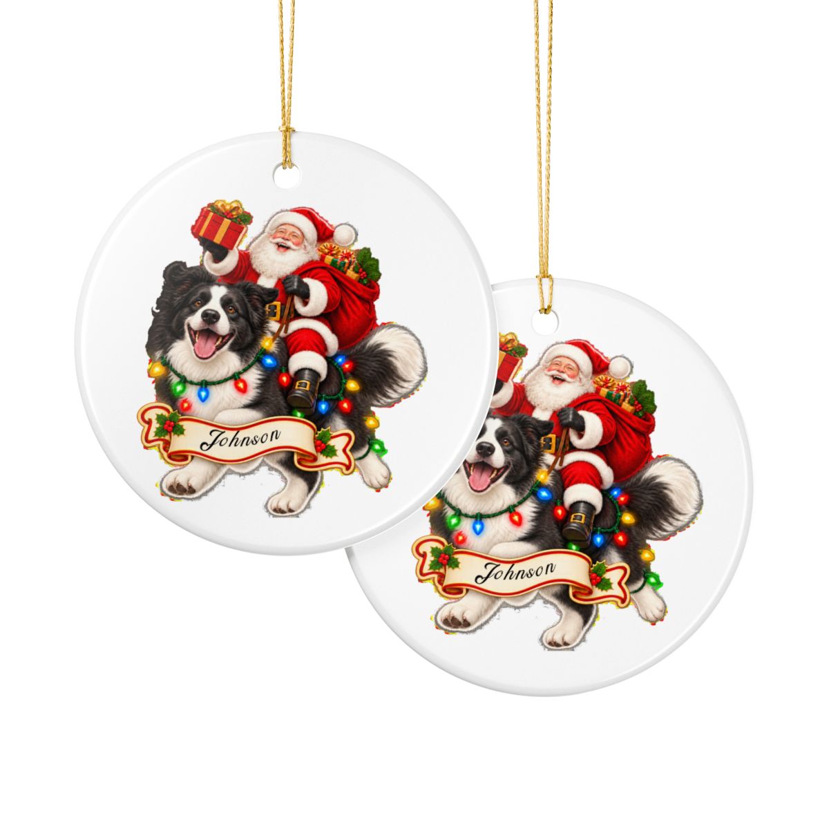 Ceramic Decoration Ornament, (1pc) – Santa and Collie